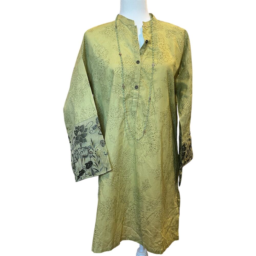 Nisha Women’s Green Embroidered Tunic Dress Size M |  Boho Ethnic Knee Length